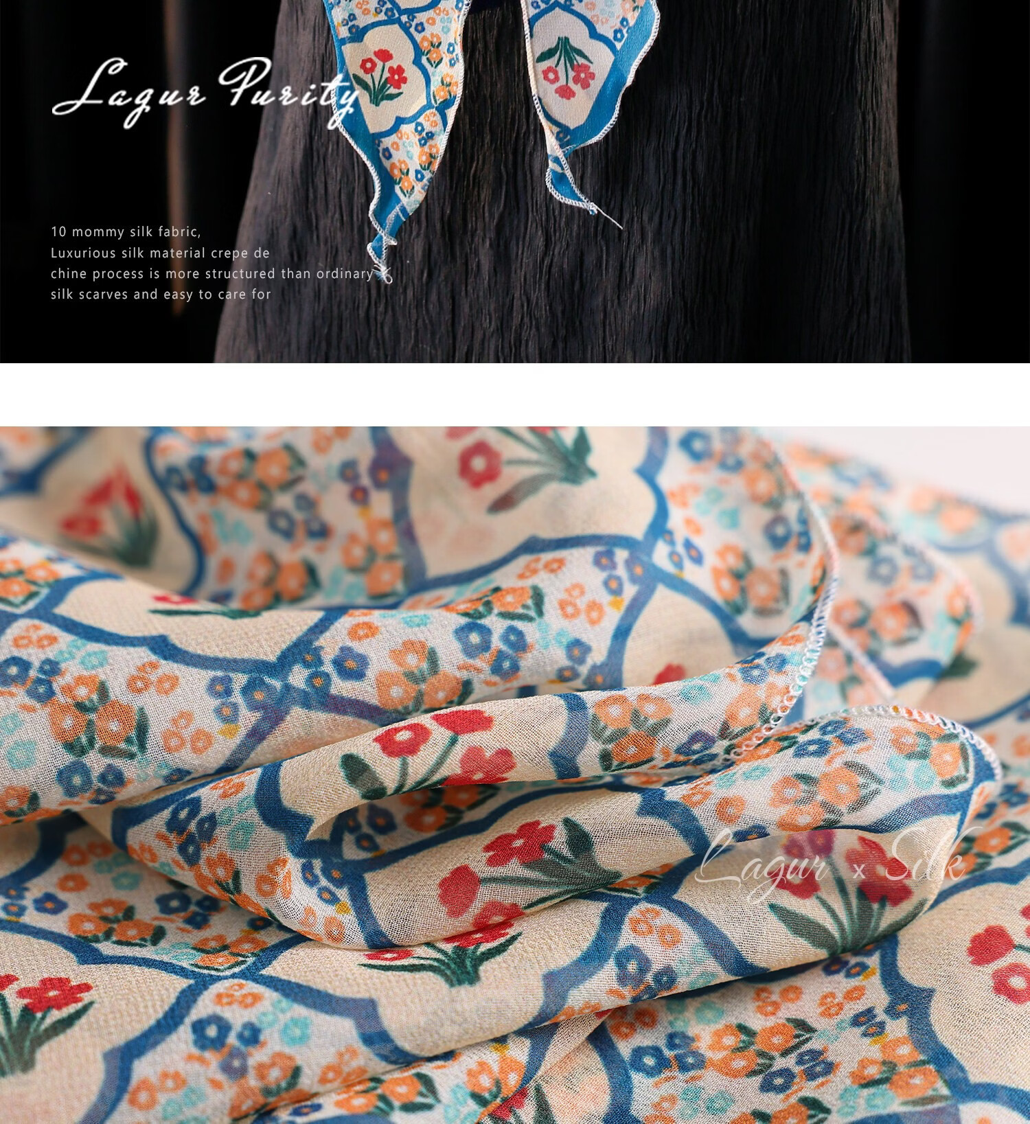 Lagur Shen Yue Same Style "Baoxiang Little Red Flower" Silk Long Scarf for Women Spring Summer Elegant Purple Pink Gift Box Set 21