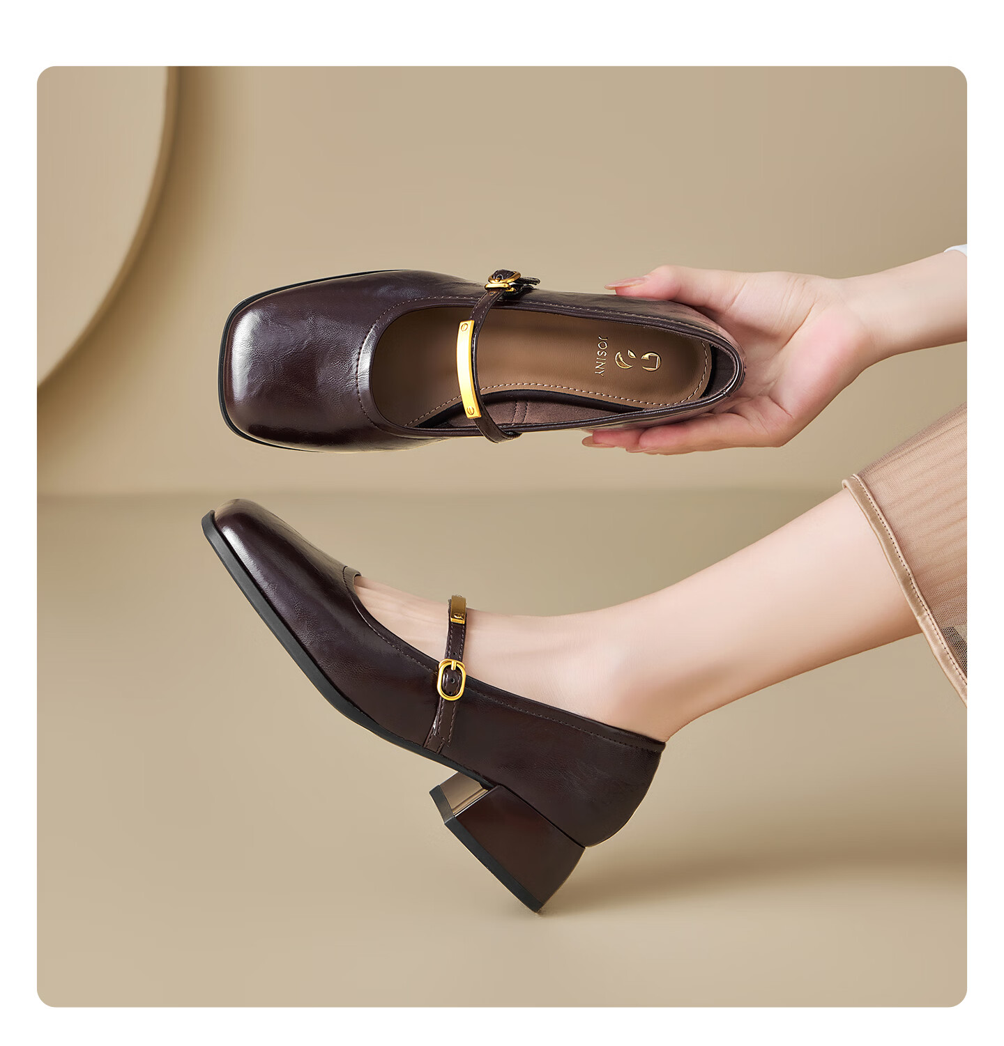 Josiny Mary Jane Flats for Women, Spring And Summer 2025 New Style, Flat Leather Shoes for Commuting, Shallow Mouth Flats, Wine Red, Size 38 15
