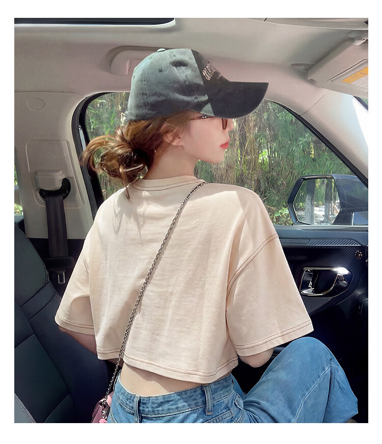 TonLion 2026 Summer Women's Patterned Mid-Short Sleeve Cropped Casual Versatile High-End Fashion Youthful T-Shirt 16