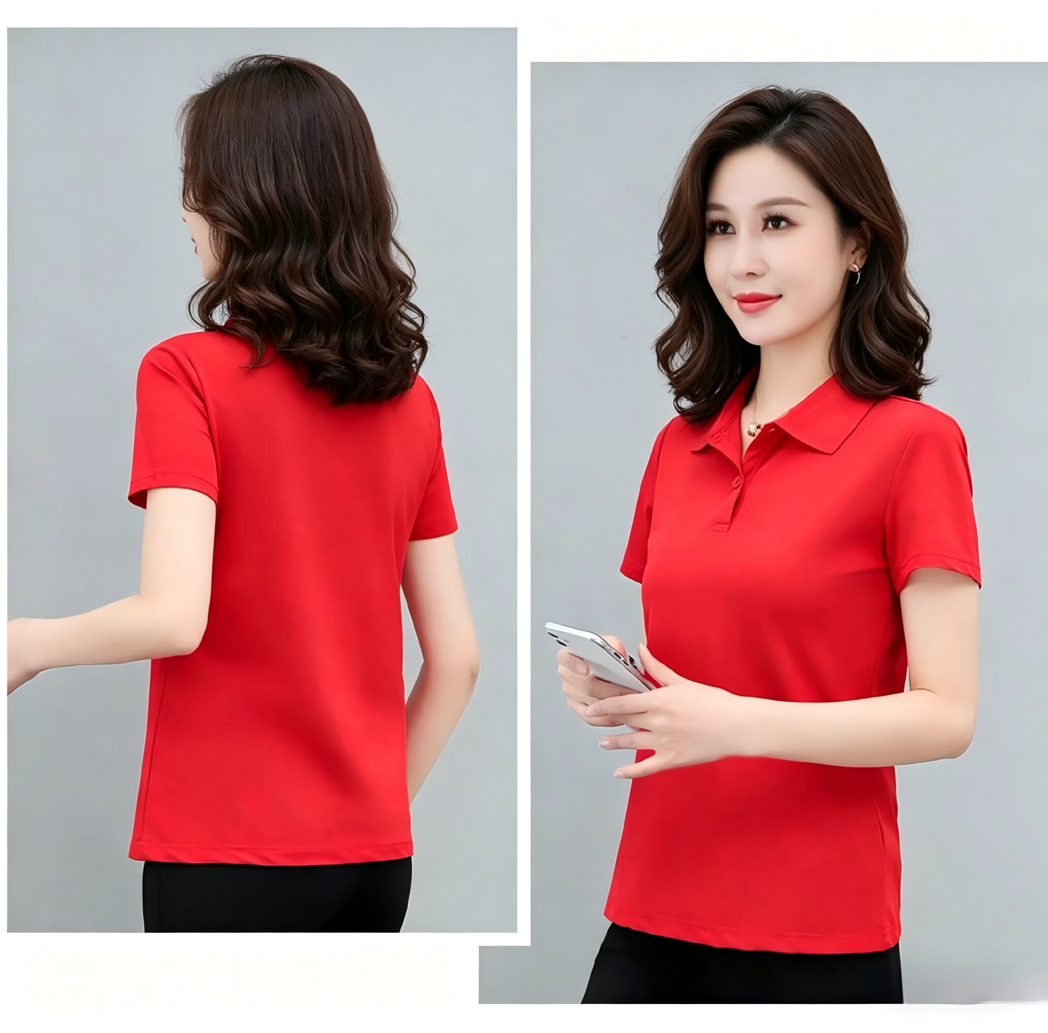 AEMAPE Ice Silk Solid Color Short Sleeve T-Shirt Women 2026 Summer New Fashionable Polo Shirt Casual Versatile Collared Top 12