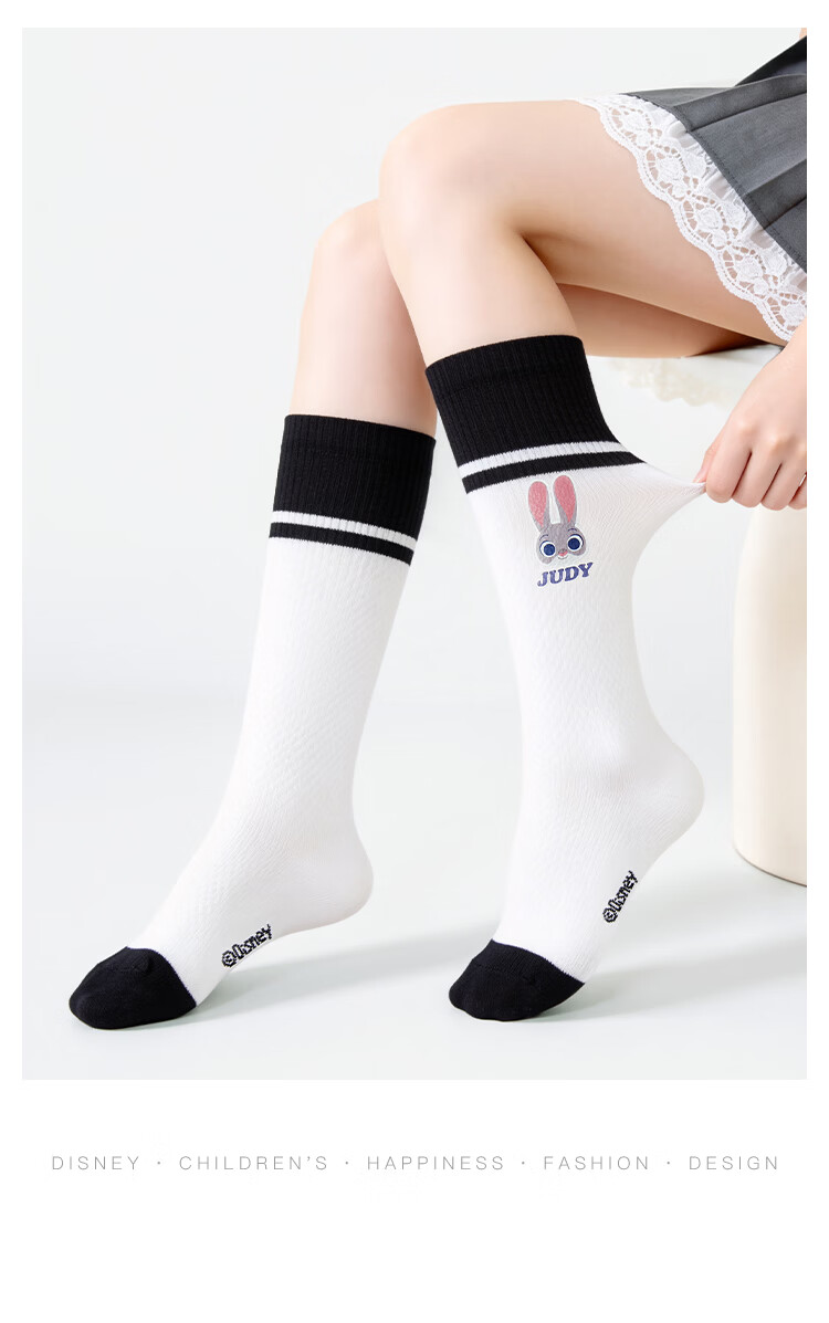 Disney Long Tube Socks 26 Summer Girls Fashion Colorblock Striped Calf Socks Judy Mesh Socks Class A Student Socks 3 Pairs L 12