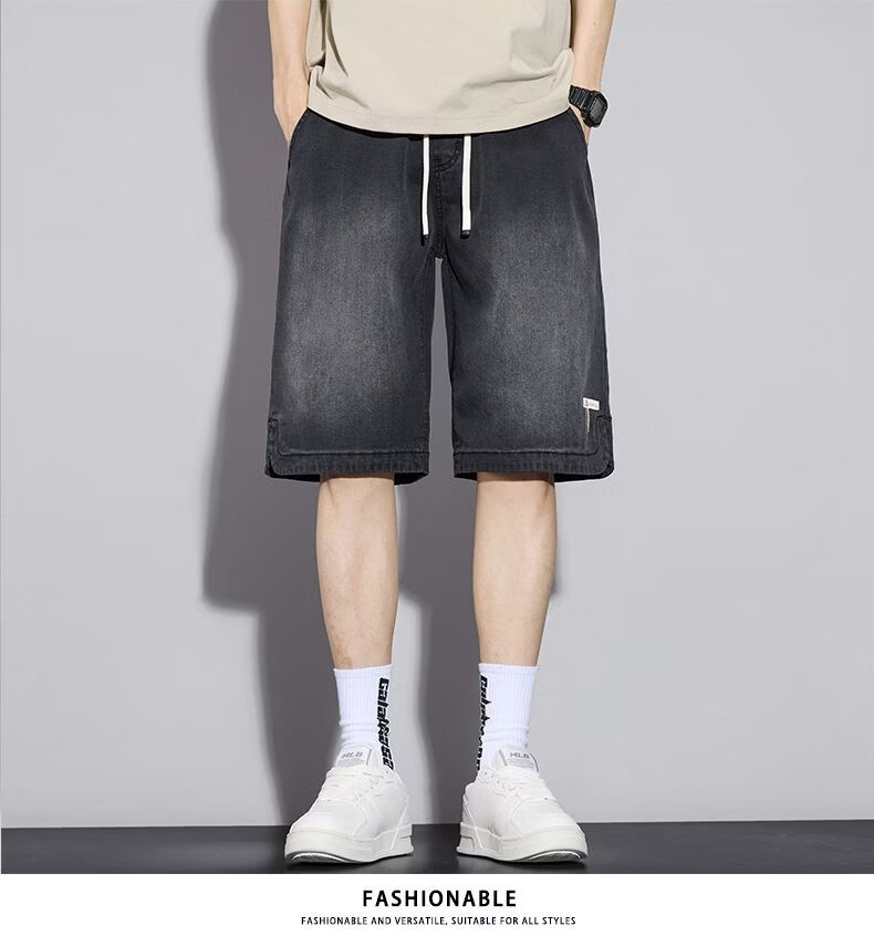ROMON Tencel Denim Shorts Men Summer Thin Loose Straight Ice Silk Five-Point Pants Vintage Blue L 11