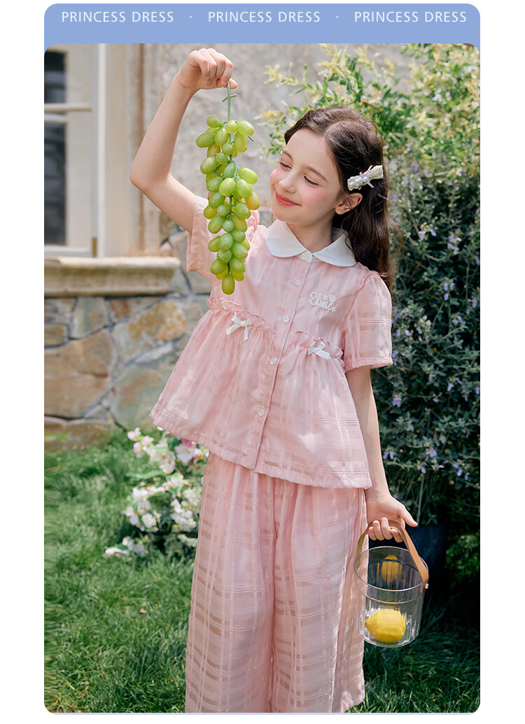 Disney Girls' 2026 New Summer Thin Doll Collar Short Sleeve Top and Casual Wide-Leg Pants Two-Piece Set 14