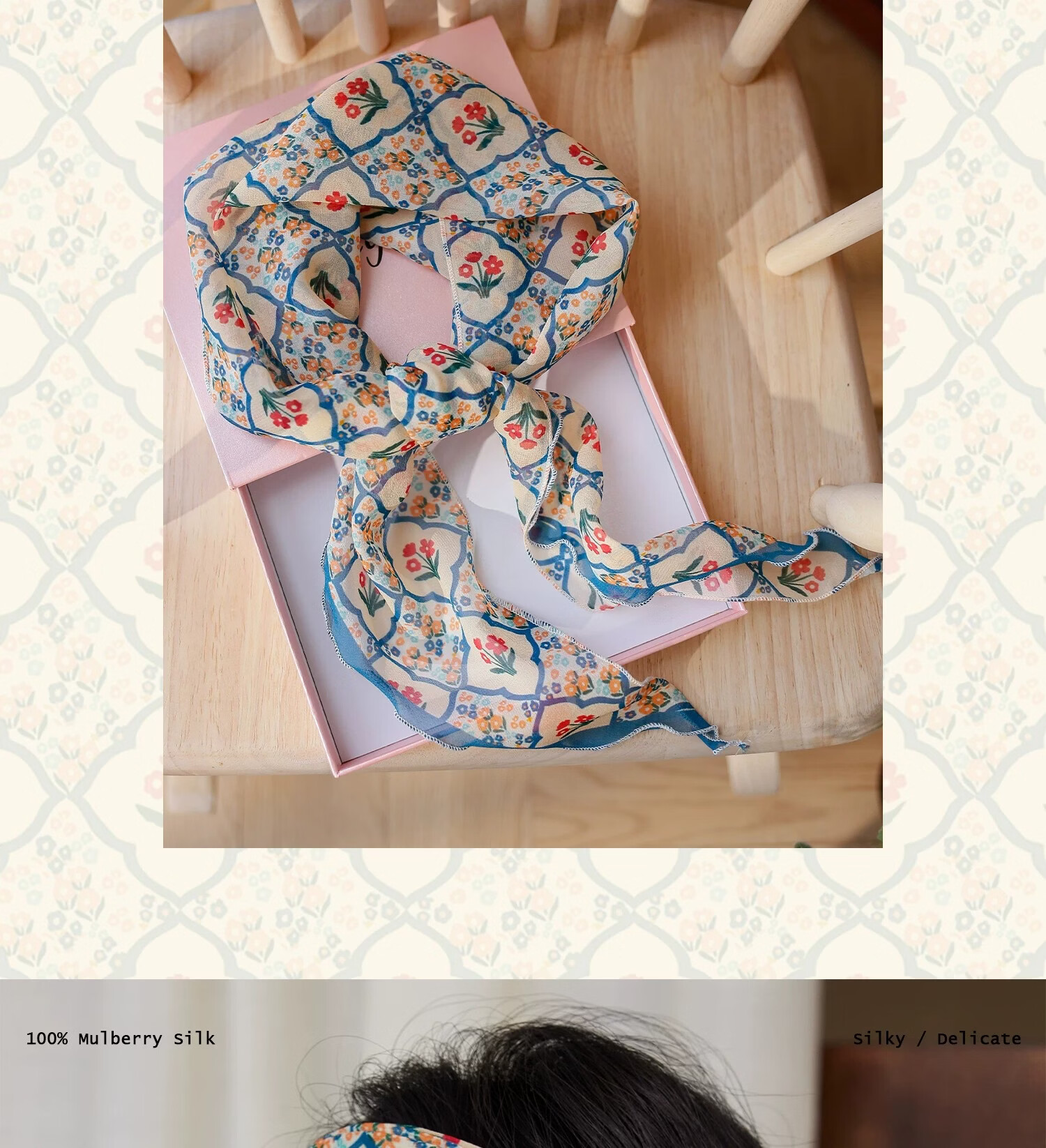 Lagur Shen Yue Same Style "Baoxiang Little Red Flower" Silk Long Scarf for Women Spring Summer Elegant Purple Pink Gift Box Set 2