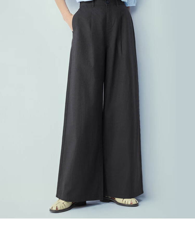Giordano Women's Summer Linen Pants Cotton and Linen Loose Casual Pants Semi-Elastic Waist Wide-Leg Pants 13416310 18