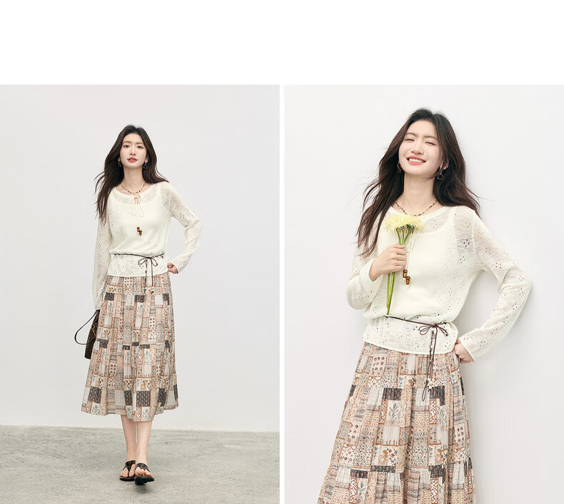 Sllsky Boshi Style Tencel Hollow Knit Summer 2026 New Loose Tie Round Neck Sun Protection Cover-up 16