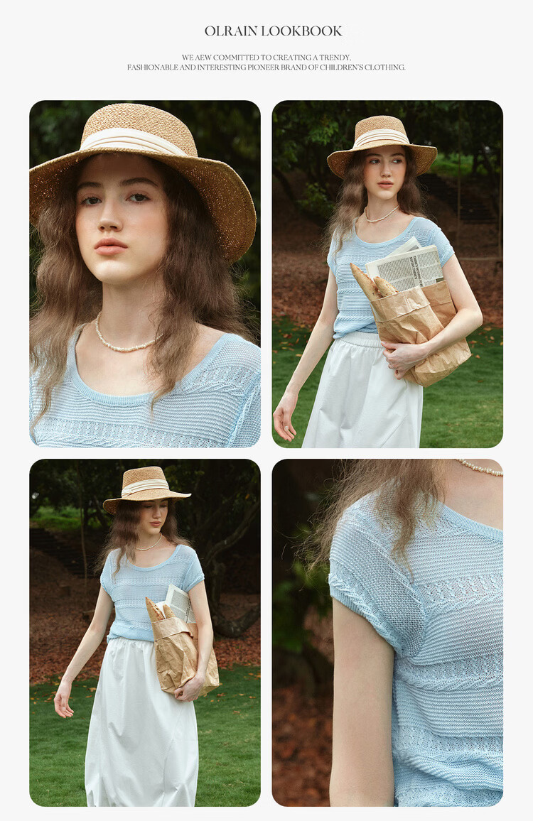 Olrain Summer New 3D Perforated Texture Cross Back Knit Vest Women Top Blue S 6