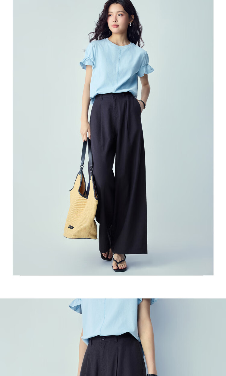 Giordano Women's Summer Linen Pants Cotton and Linen Loose Casual Pants Semi-Elastic Waist Wide-Leg Pants 13416310 14