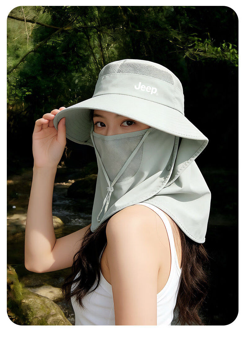 JEEP Women's Sun Protection Hat 2026 New Summer Outdoor Travel Cycling Shoulder and Neck Cover Fisherman Hat 12