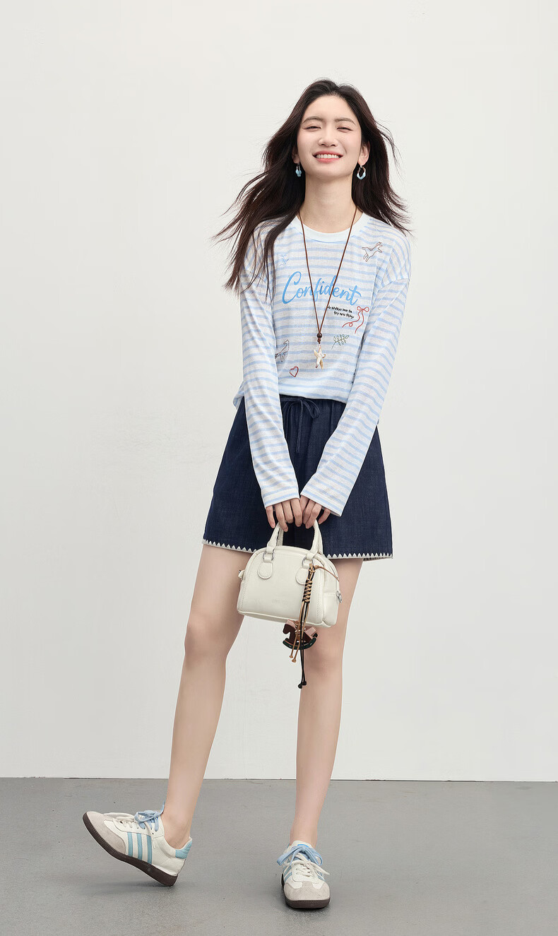 Sllsky Colorblock Shell Embroidered A-Line Denim Shorts for Women Summer Elastic Waist Vintage Petite Casual Wide-Leg Pants 5
