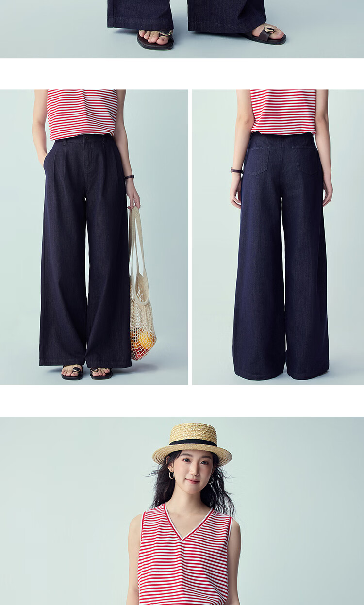 Giordano Women's Pants 2026 Summer New Washed Pleated High Waist Wide Leg Raw Denim Jeans 05416341 13