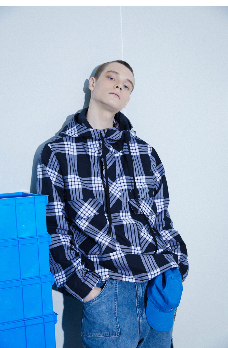 jacedent轻奢品牌lilbette夹克男 复古格子外套潮牌连帽上衣外衣新款