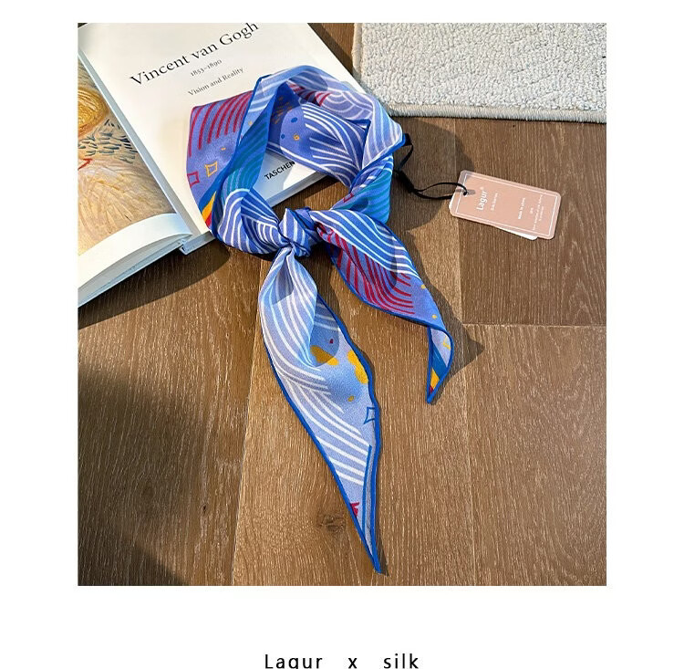 Lagur Cloud Graffiti Blue Healing Hand-Painted Original Summer Silk Scarf Triangle Scarf Women Cloud Graffiti 10