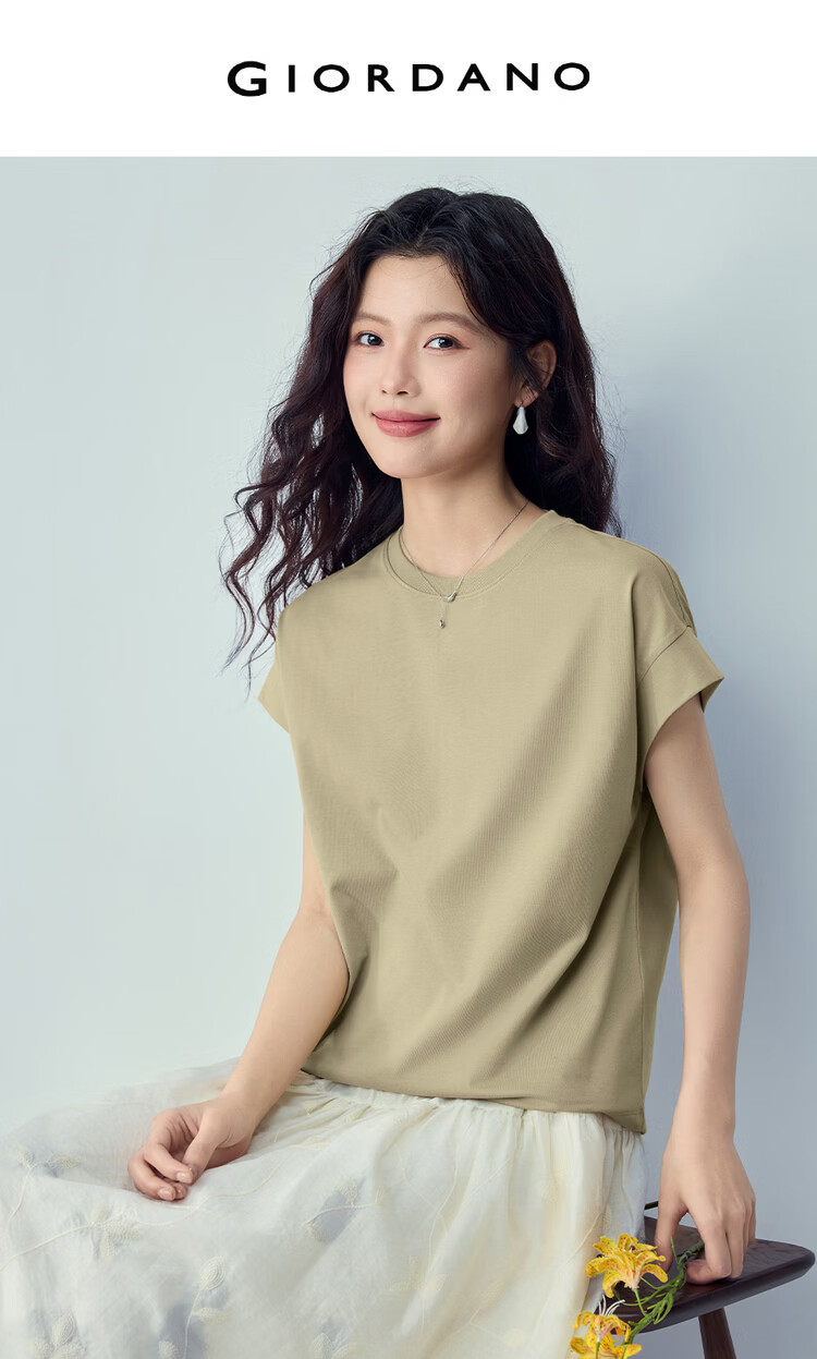Giordano Women's Short Sleeve T-Shirt 2026 Summer Black Technology Cooling Antibacterial Crew Neck Integrated Sleeve Top 13326242 3