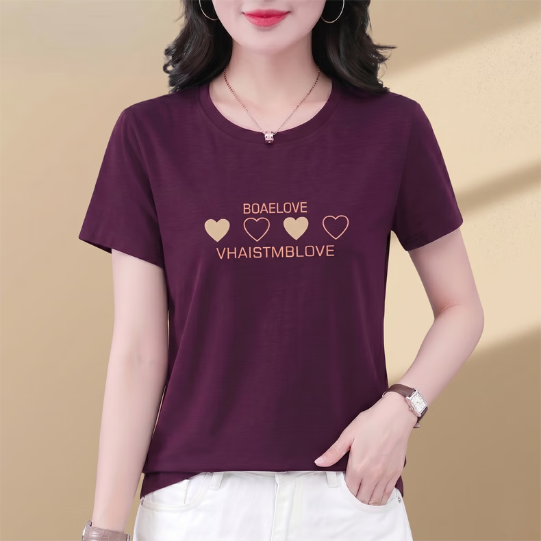 AEMAPE Good Cotton Short Sleeve T-Shirt Women Summer 2026 New Middle-aged Mom Mother's Day Casual Stylish Loose Fit Top 14