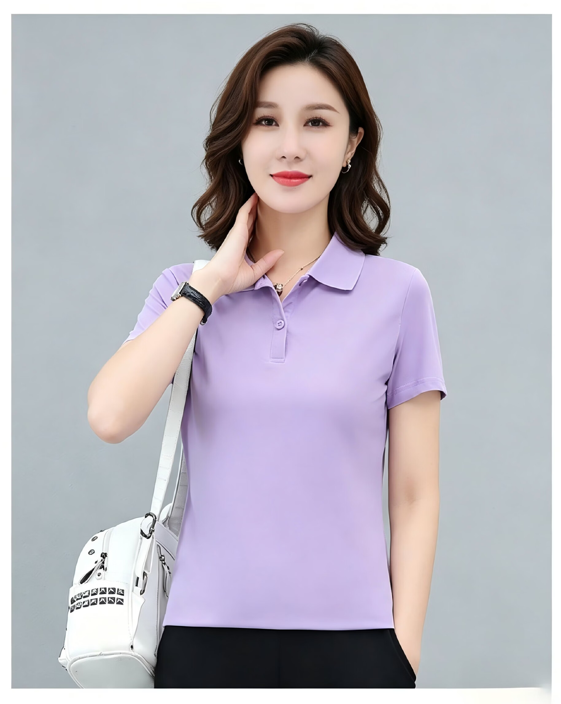 AEMAPE Ice Silk Solid Color Short Sleeve T-Shirt Women 2026 Summer New Fashionable Polo Shirt Casual Versatile Collared Top 27