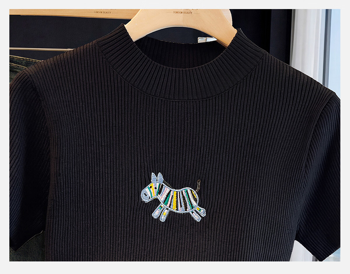 Cypress Slim Fit Knitted Sweater Women 2026 Summer New Fashion Polo Embroidered Round Neck Short Sleeve Pullover T-Shirt 14