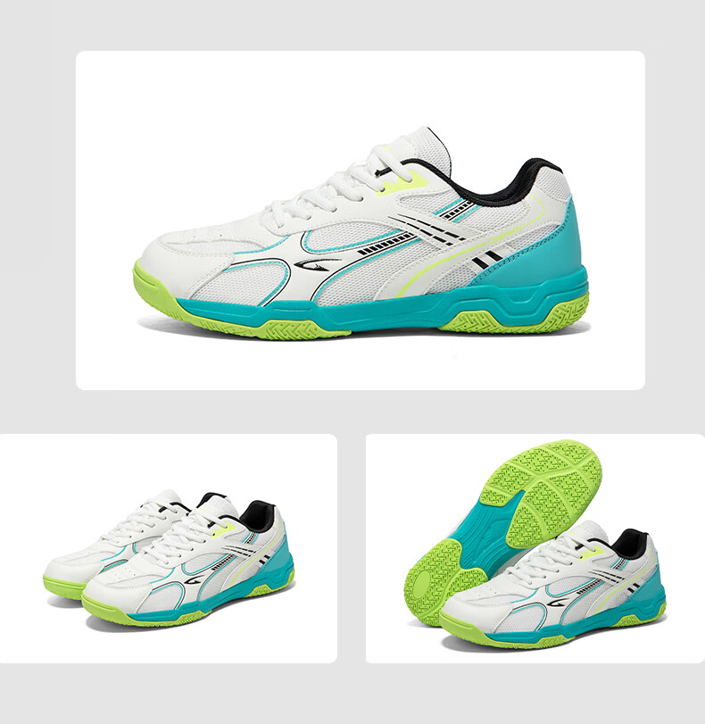 DEERWAY Unisex Badminton Shoes Professional Training Shock Absorption Durable Rubber Soft Sole Sports Shoes White Blue 43 16