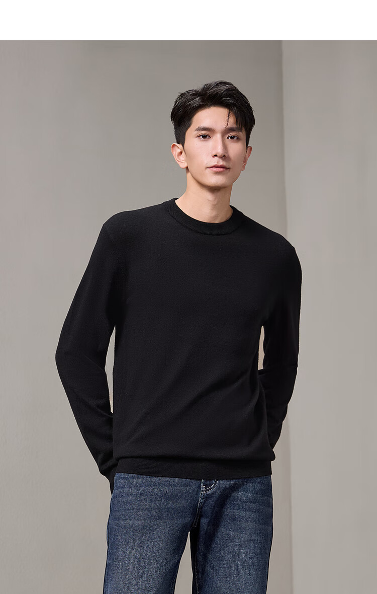HLA Long-Sleeve Knit Sweater for Men, Lightweight Business Pure Wool Thermal Undershirt for Winter 17