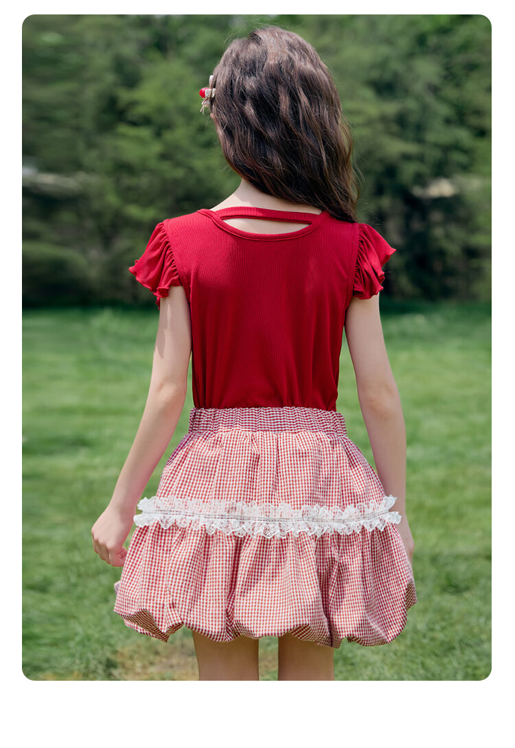 Disney Girls Summer Outfit 2026 New Lace Short Sleeve T-Shirt and Bloomers Skirt Two-Piece Set 16