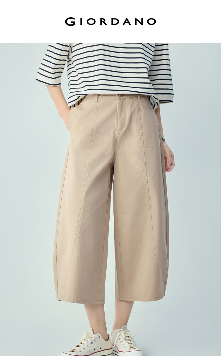 Giordano Women's 2026 Summer Pure Cotton Distressed Seven-Point Wide-Leg Mid-Waist Casual Pants 13426309 3