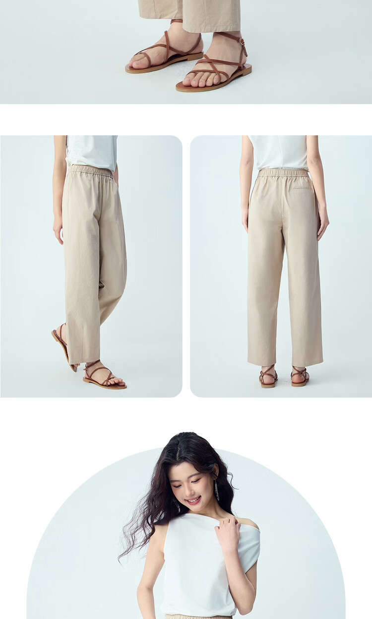 Giordano Women's Pants 2026 Summer New Pure Cotton Pleated Hem Elastic Waist Cropped Casual Pants 13426308 12