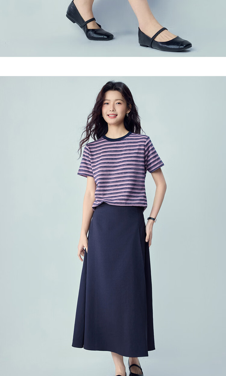 Giordano Women's Skirt 2026 New Solid Color Simple Commuter Pleated A-Line Midi Skirt 13466313 16