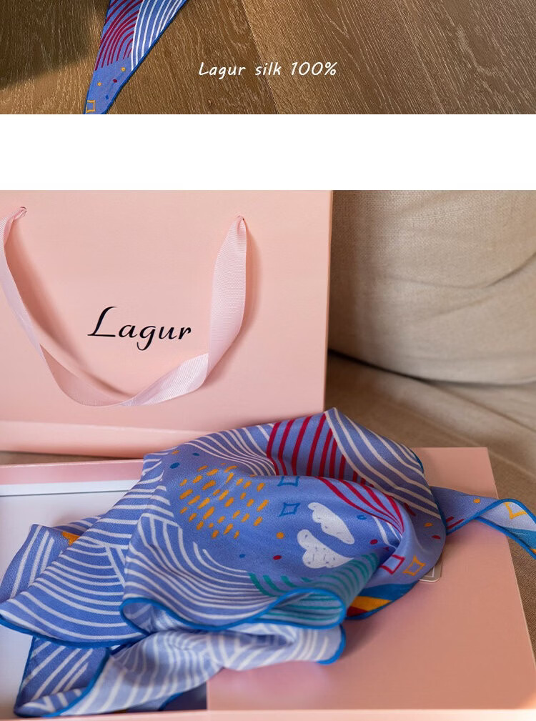 Lagur Cloud Graffiti Blue Healing Hand-Painted Original Summer Silk Scarf Triangle Scarf Women Cloud Graffiti 21