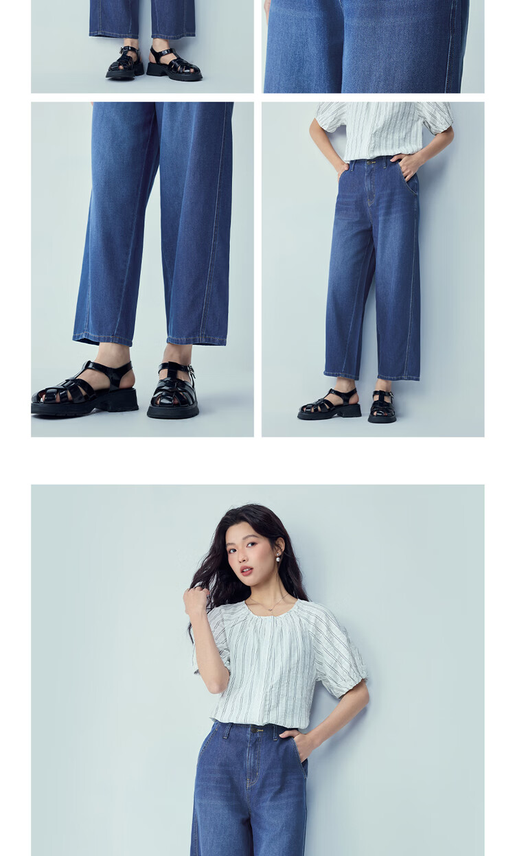 Giordano 2026 Summer Washed Cooling Side Seam Shifted Forward Mid-Rise Straight Leg Cropped Jeans for Women 13426128 16