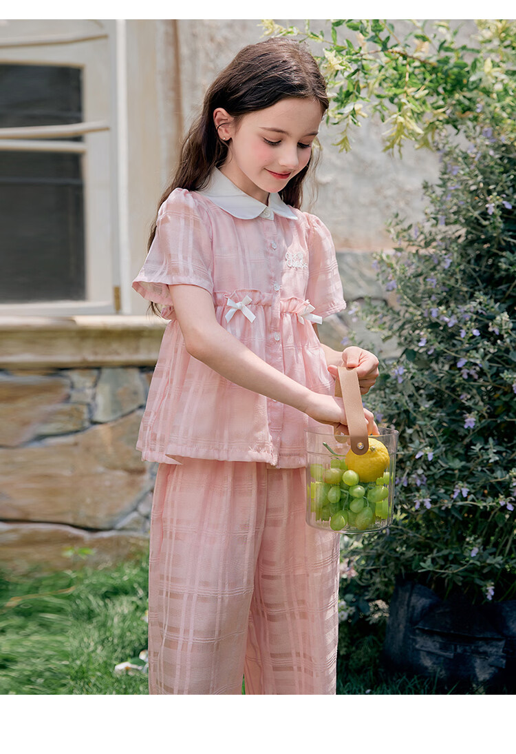 Disney Girls' 2026 New Summer Thin Doll Collar Short Sleeve Top and Casual Wide-Leg Pants Two-Piece Set 13