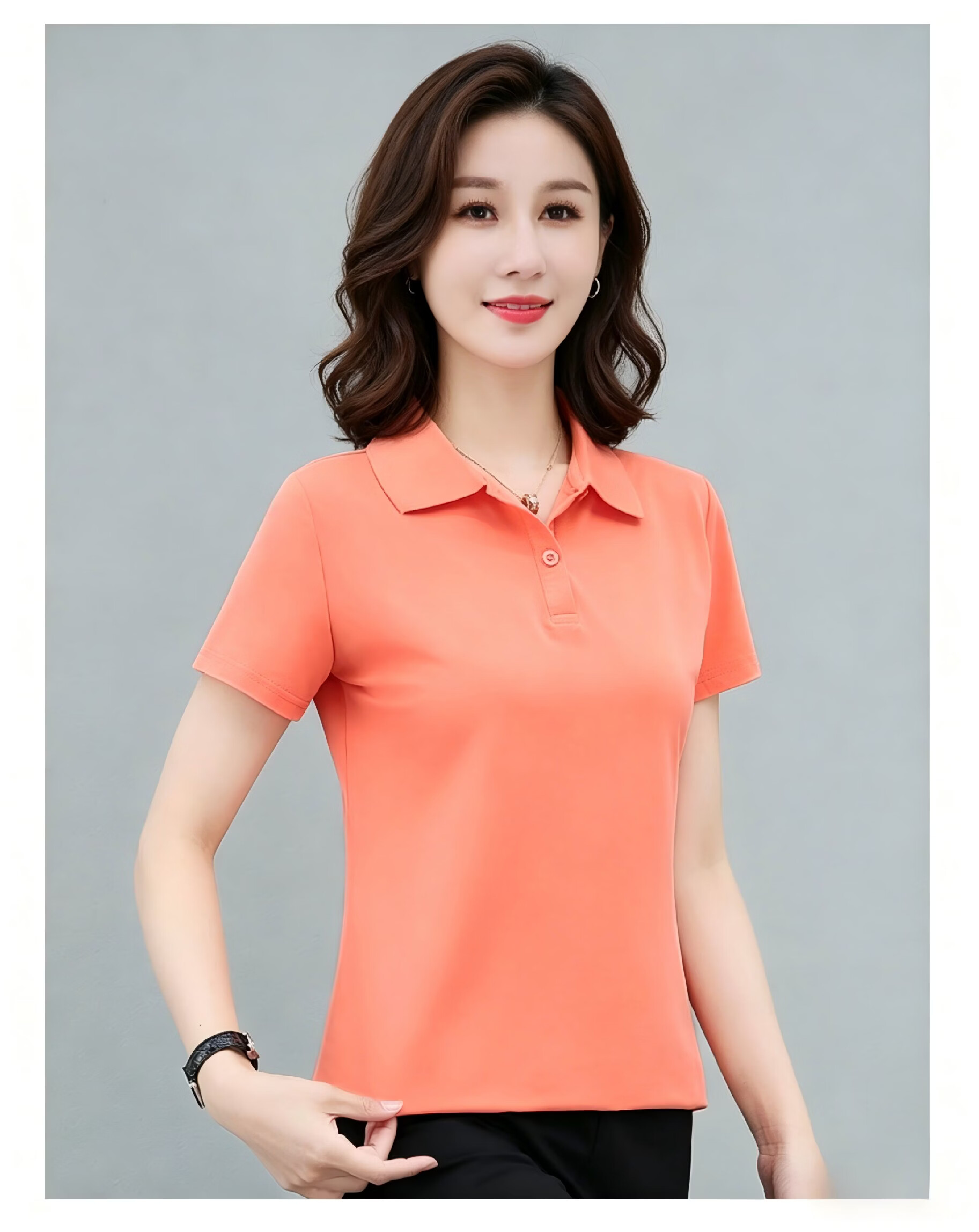 AEMAPE Ice Silk Solid Color Short Sleeve T-Shirt Women 2026 Summer New Fashionable Polo Shirt Casual Versatile Collared Top 24