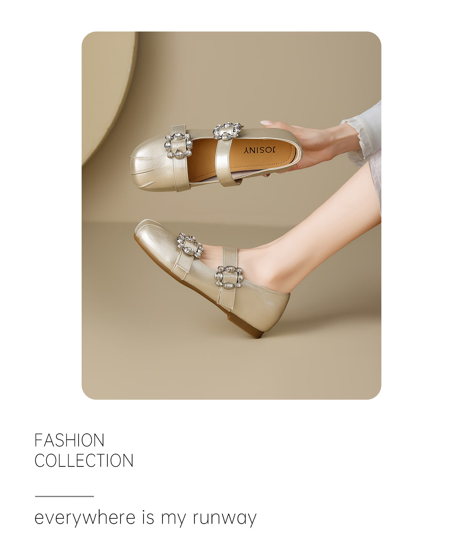 Josiny Women's Internal Height Increasing Mary Jane Shoes 2026 Summer New Shallow Thick Sole Leather Shoes with Skirt Champagne Gold Size 37 13