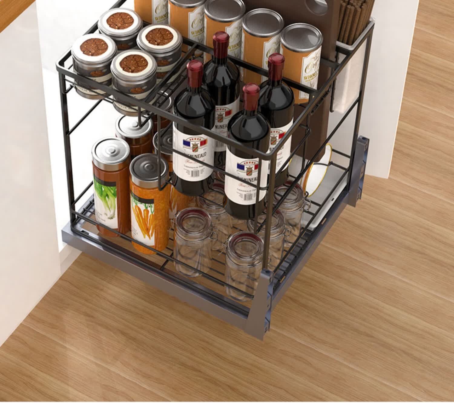 右九 海帝斯调味拉篮厨房橱柜调料置物架304不锈钢抽屉式阻尼轨调味篮