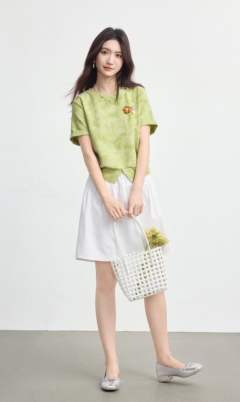 Sllsky Handmade 3D Crochet Tie-Dye Short Sleeve T-Shirt Women Straight Shoulder Crew Neck Cropped Top 2026 Summer New Arrival 5