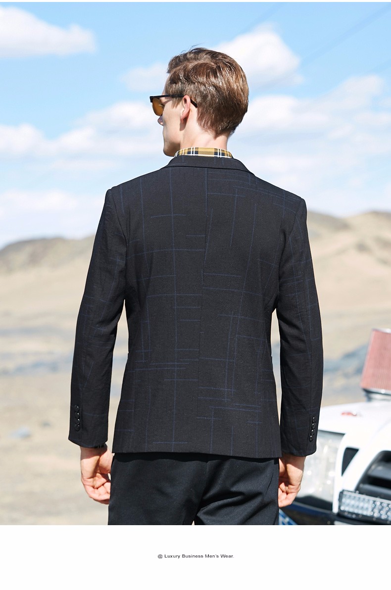 美国苹果aemape 休闲西装男士春秋新款细条纹商务外套青年时尚潮流单