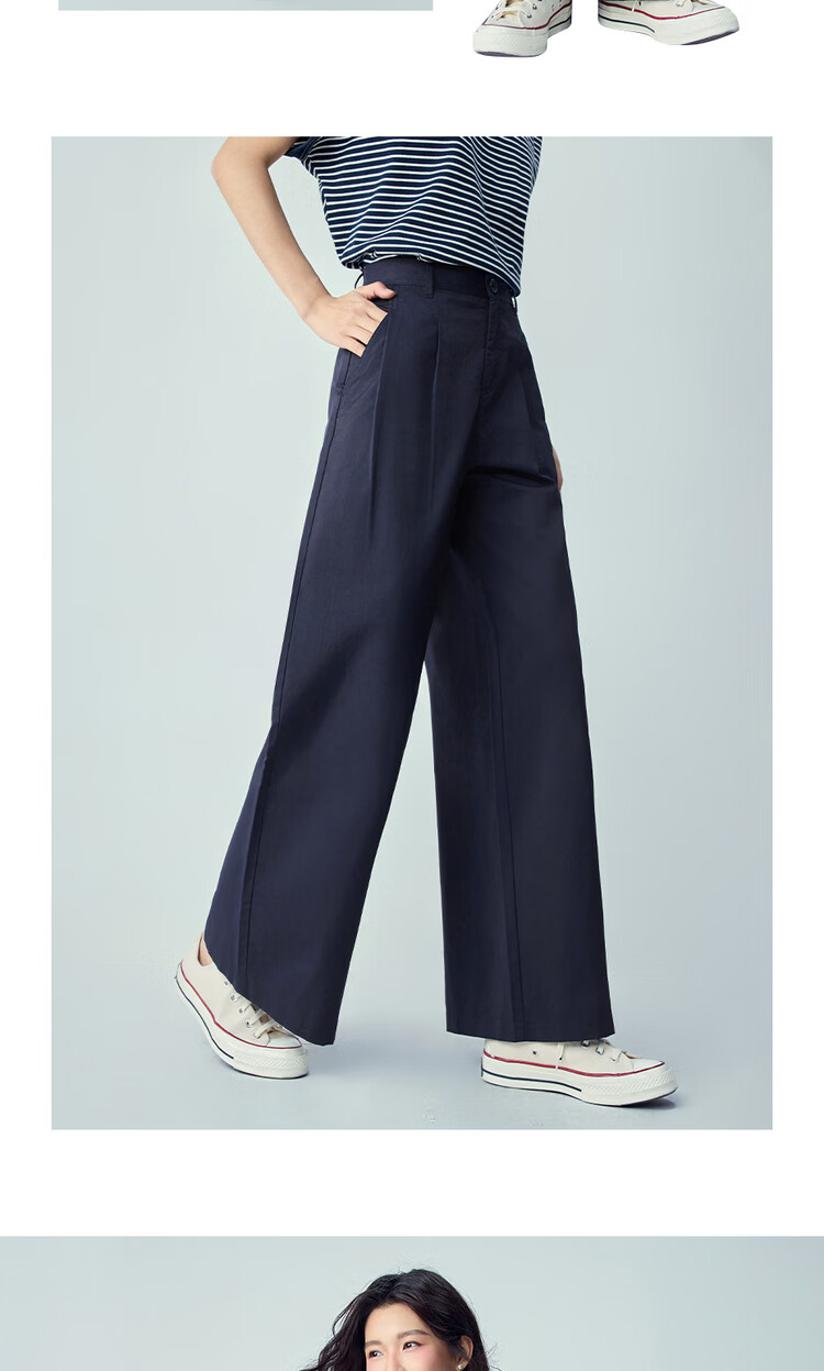 Giordano Women's Pants 2026 Summer Black Technology Cooling Pleated High-Waist Casual Wide-Leg Trousers 05416310 15