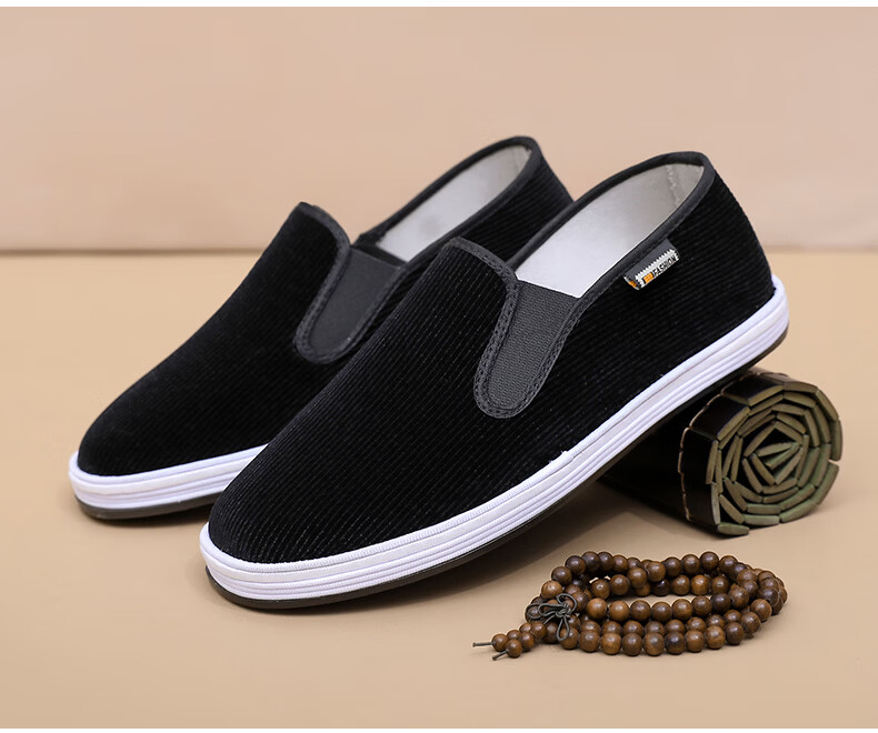 Yidisen Corduroy Authentic Old Beijing Cloth Shoes for Men Gray with Foot-Care Mugwort and Jute Size 41 13