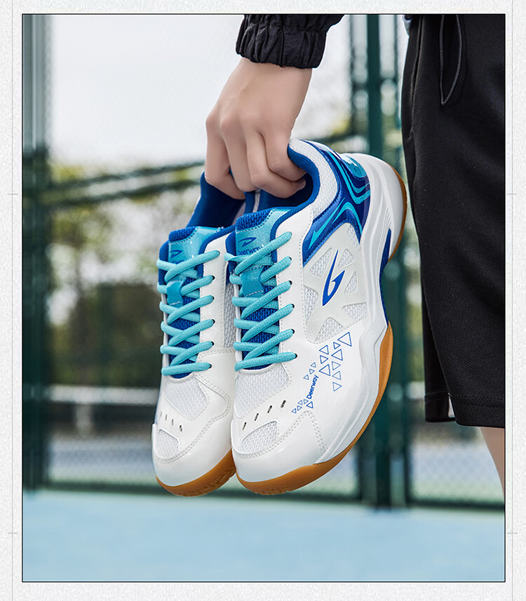 DEERWAY Unisex Badminton Shoes Casual Training Lightweight Soft Sole Breathable White Lake Blue Size 40 16