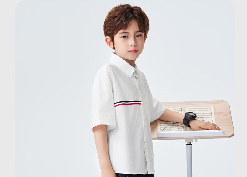 Romon Kids Short Sleeve White Shirt 100% Cotton Boys Pure Cotton School Style Performance Shirt Short Sleeve Shirt Style 1 Size 110 20