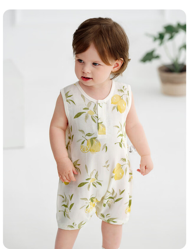 TONGTAI Baby Romper Summer Thin Sleeveless Bodysuit Unisex Bamboo Cotton Yellow 80cm 23