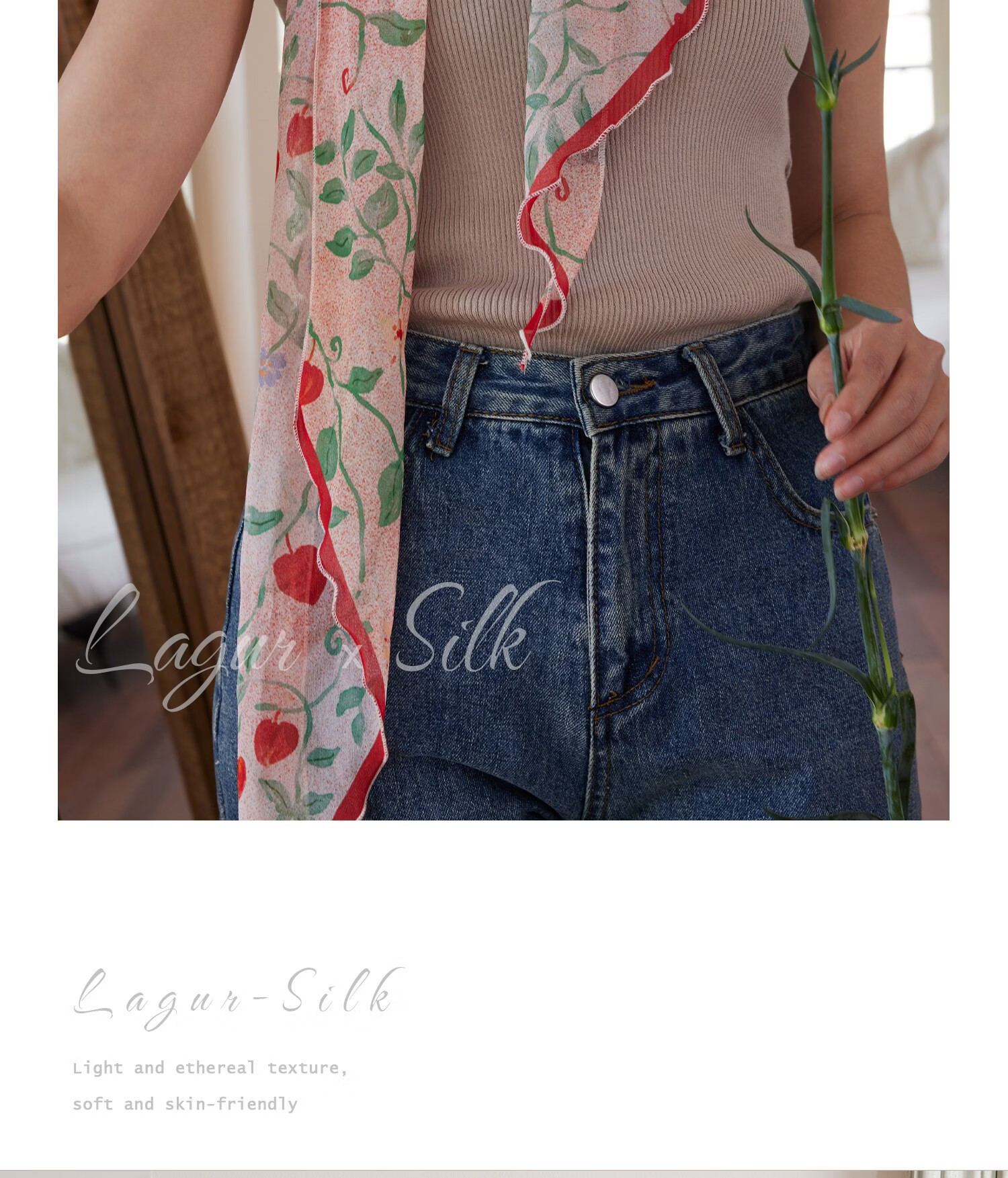 Lagur "Strawberry Dots" Sweet Feel~100% Chiffon Scarf Long Lightweight Women's Strawberry Dot Pattern 23