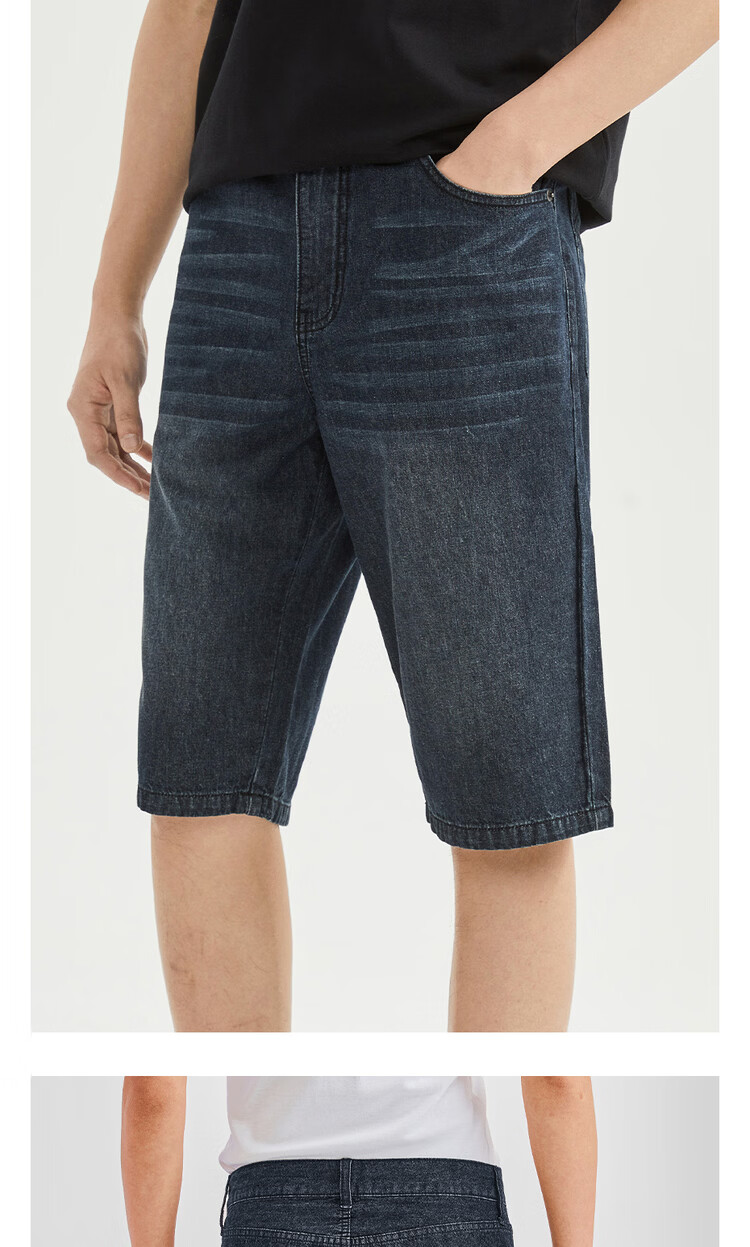 Giordano Men's 2026 Summer New Pure Cotton Lightweight Cat Whisker Mid-Rise Straight Denim Shorts 13106211 15