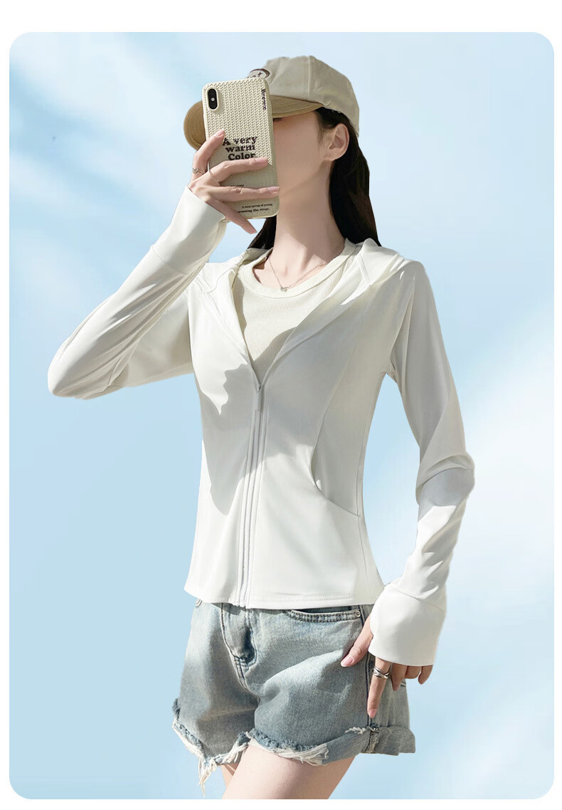 Langsha Women's Pocket Sunscreen Jacket Ice Silk Summer Slim Fit UV Protection Outdoor Hooded Cardigan Sunscreen Coat 22