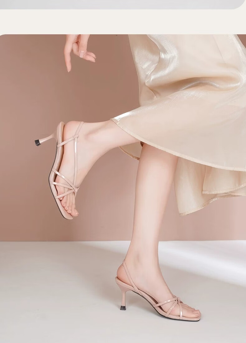 Daphne Women's Stiletto High Heel Sandals 2026 New Summer Square Toe Single Strap Pink Fairy Style High Heels 13