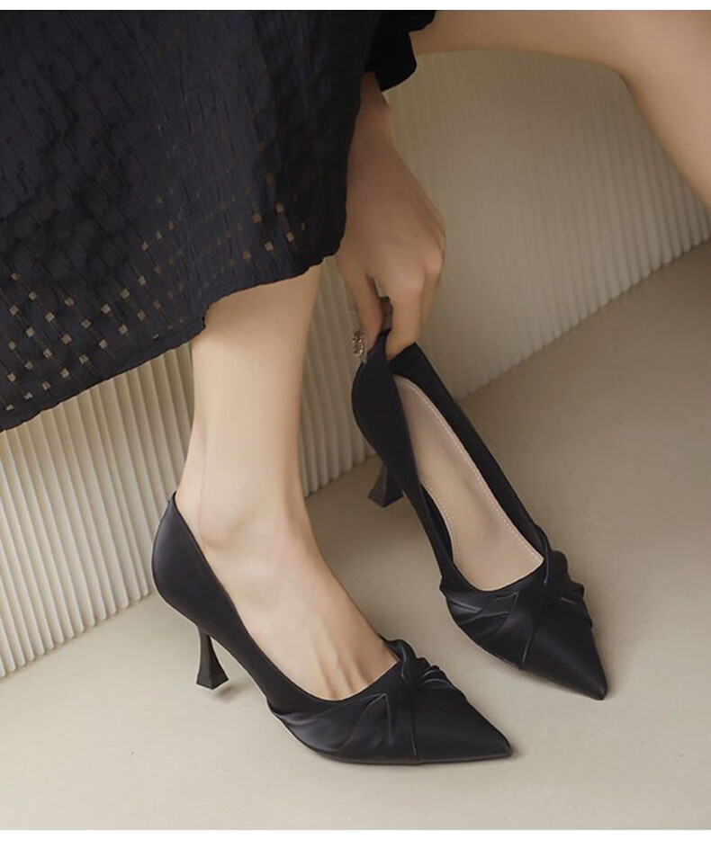 FOOTOPPO Nude Pointed Toe Stiletto Patent Leather High Heels Women's New Comfortable Professional Shoes 25