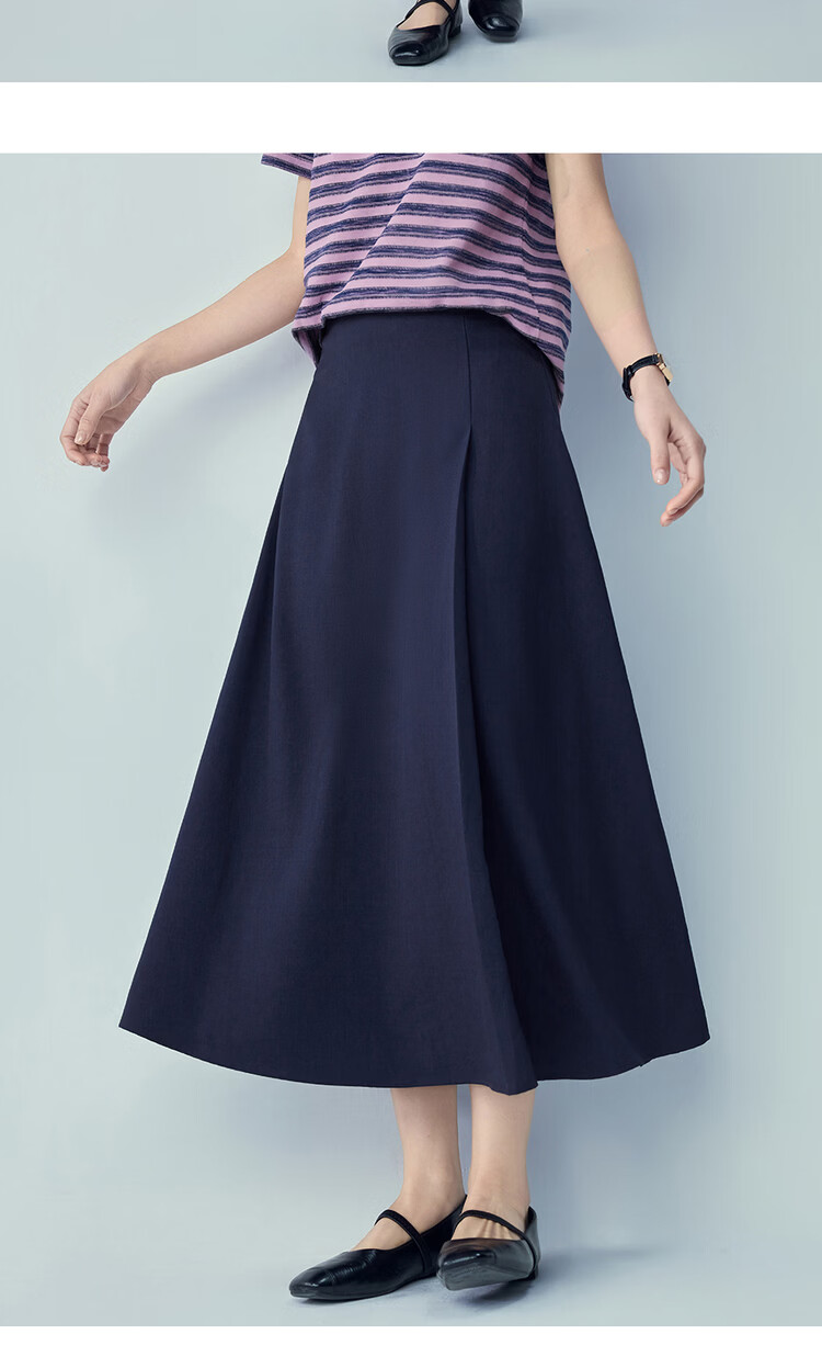 Giordano Women's Skirt 2026 New Solid Color Simple Commuter Pleated A-Line Midi Skirt 13466313 17