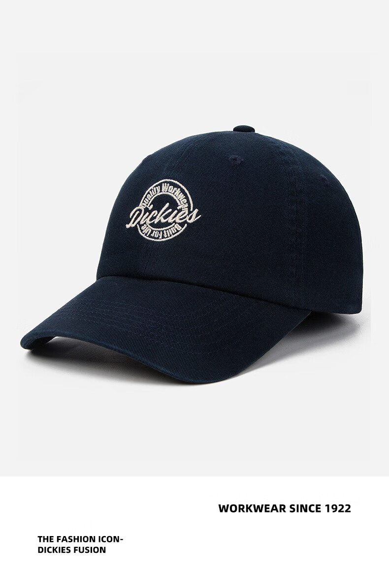 Dickies Embroidered Letter Baseball Cap Soft Top Hat Unisex New Large Head Circumference Slim Face Sun Protection Visor Cap Navy Blue 6