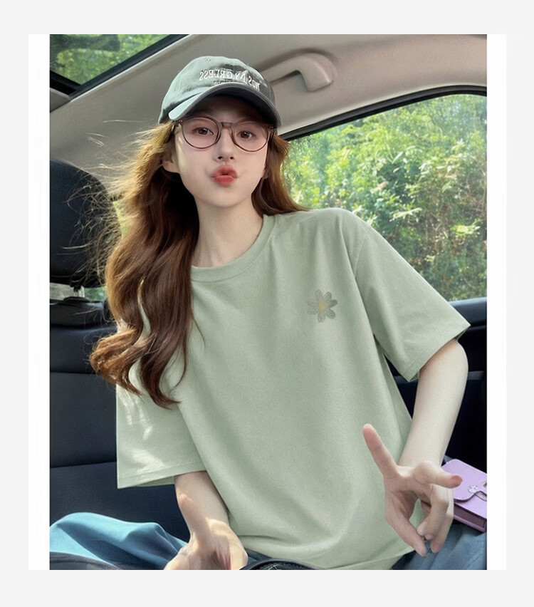 TonLion 2026 Summer Women's Short Sleeve T-Shirt Cute Versatile Fresh Style Cotton Casual Crew Neck Tee Petite 5