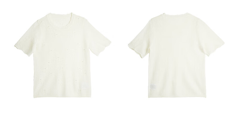 Olrain Summer New Bow Jacquard Pearl Embellished Short Sleeve Knit Top for Women Off-White XL 14