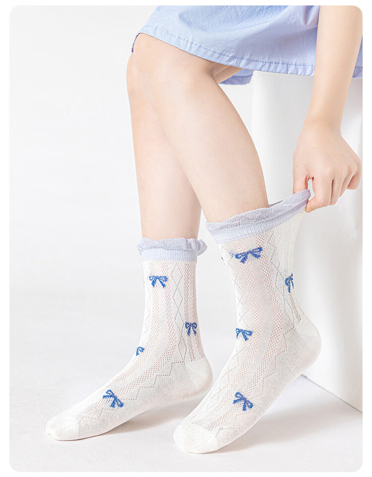 Deesha Class A Children's Socks Summer Thin Mesh Breathable Girls Socks High Elastic Non-binding Seamless Cute Skin-friendly Combed Cotton Socks 10
